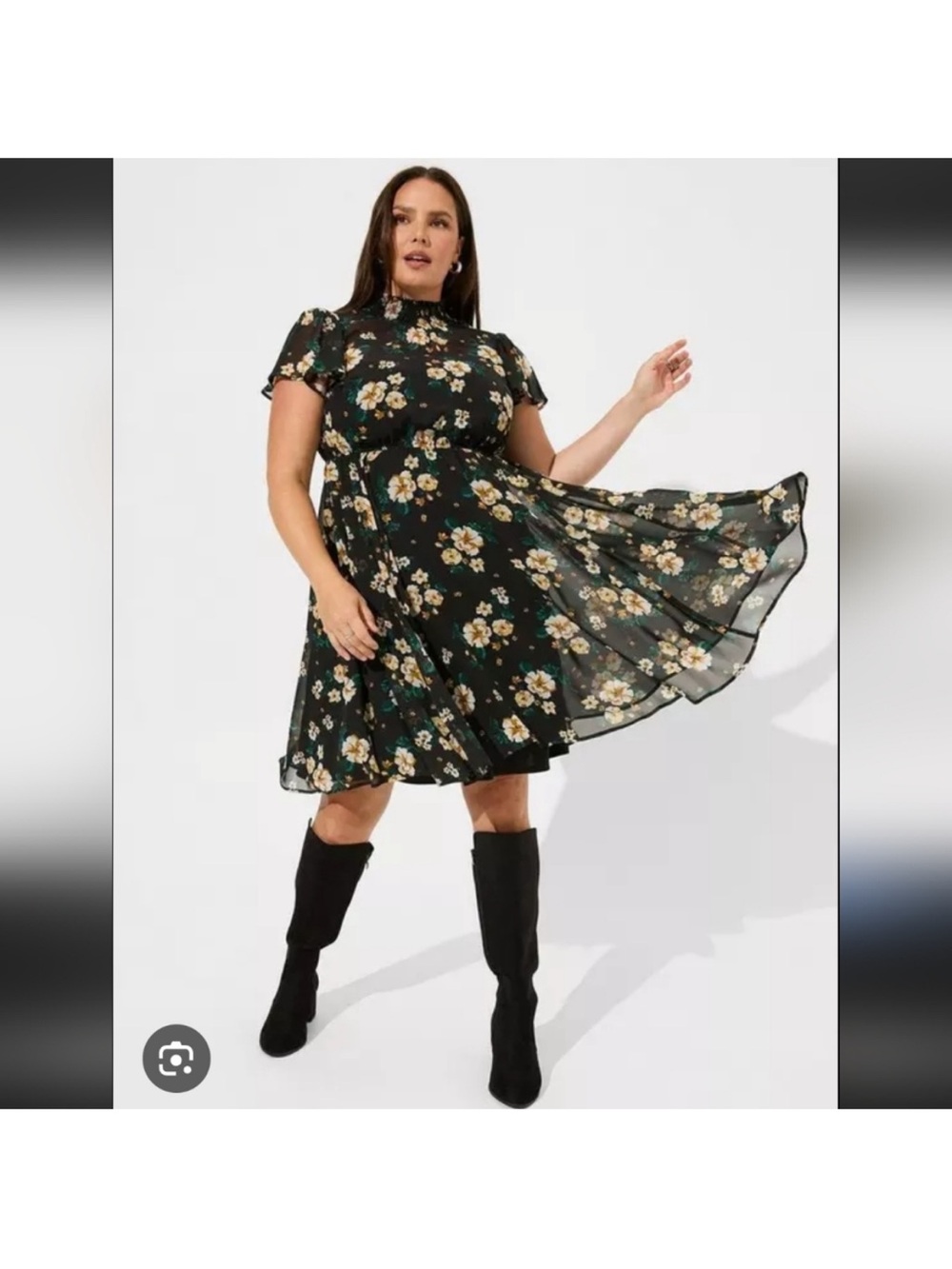 Torrid Black Floral Chiffon Fit & Flare Dress Size 5
